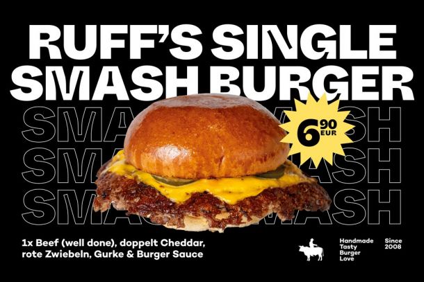 Grafik zum Angebot "Ruff's Single Smash Burger" für 6,90€